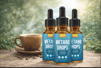 Metabo Drops bottles with coffee for metabolic support